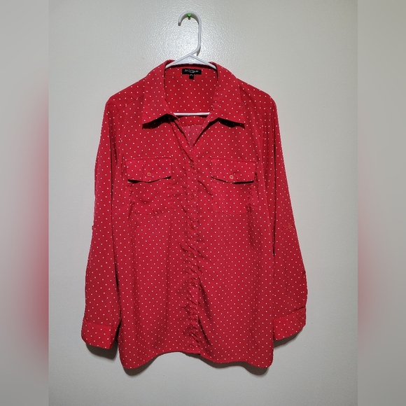 Notations Red Button Down Shirt with White Dots 2X - Picture 1 of 4